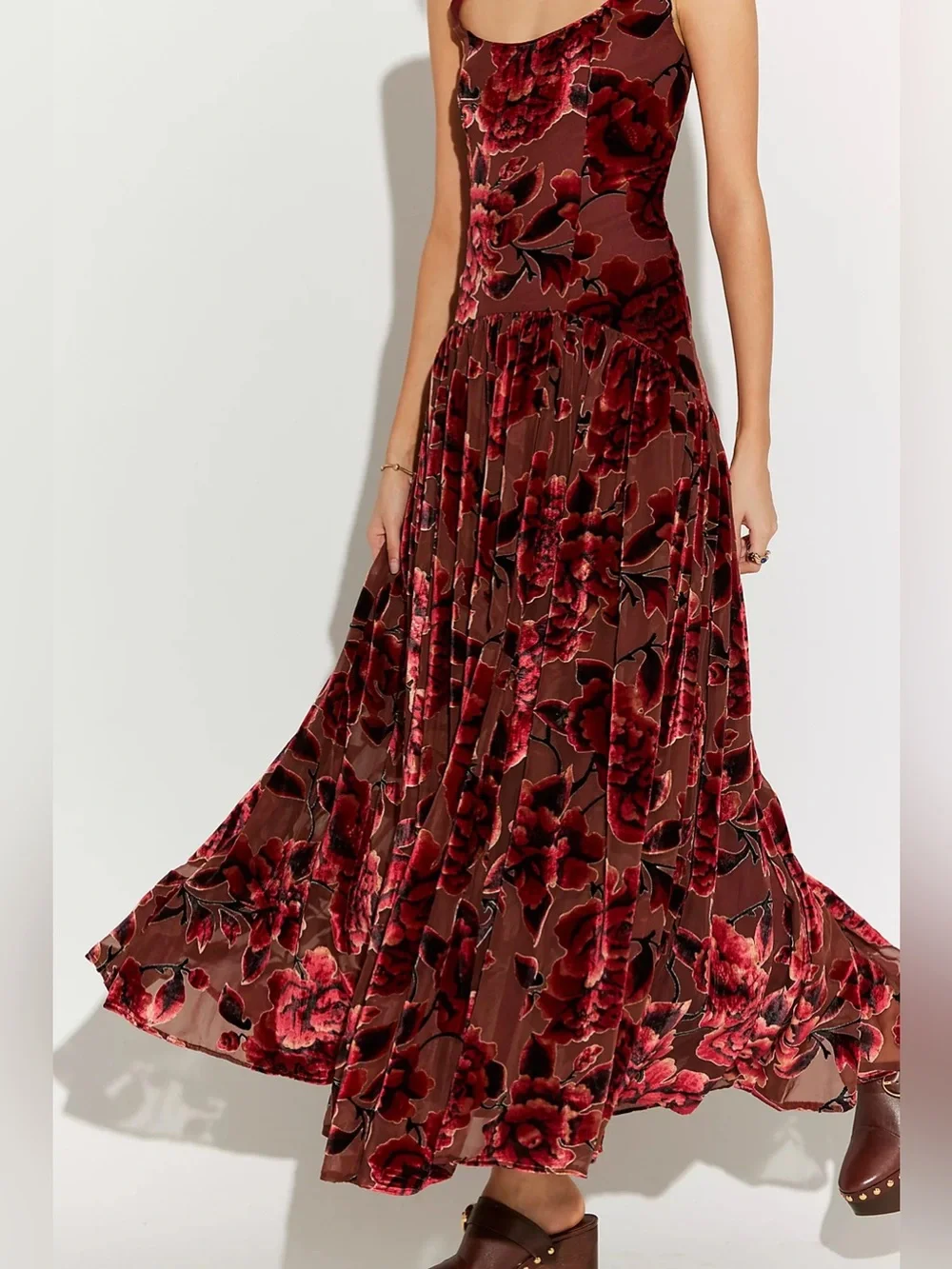 Hutch The Ridge Burgundy Velvet Maxi Dress Drop Waist Wedding Cocktail Sz 6 - Picture 3 of 13